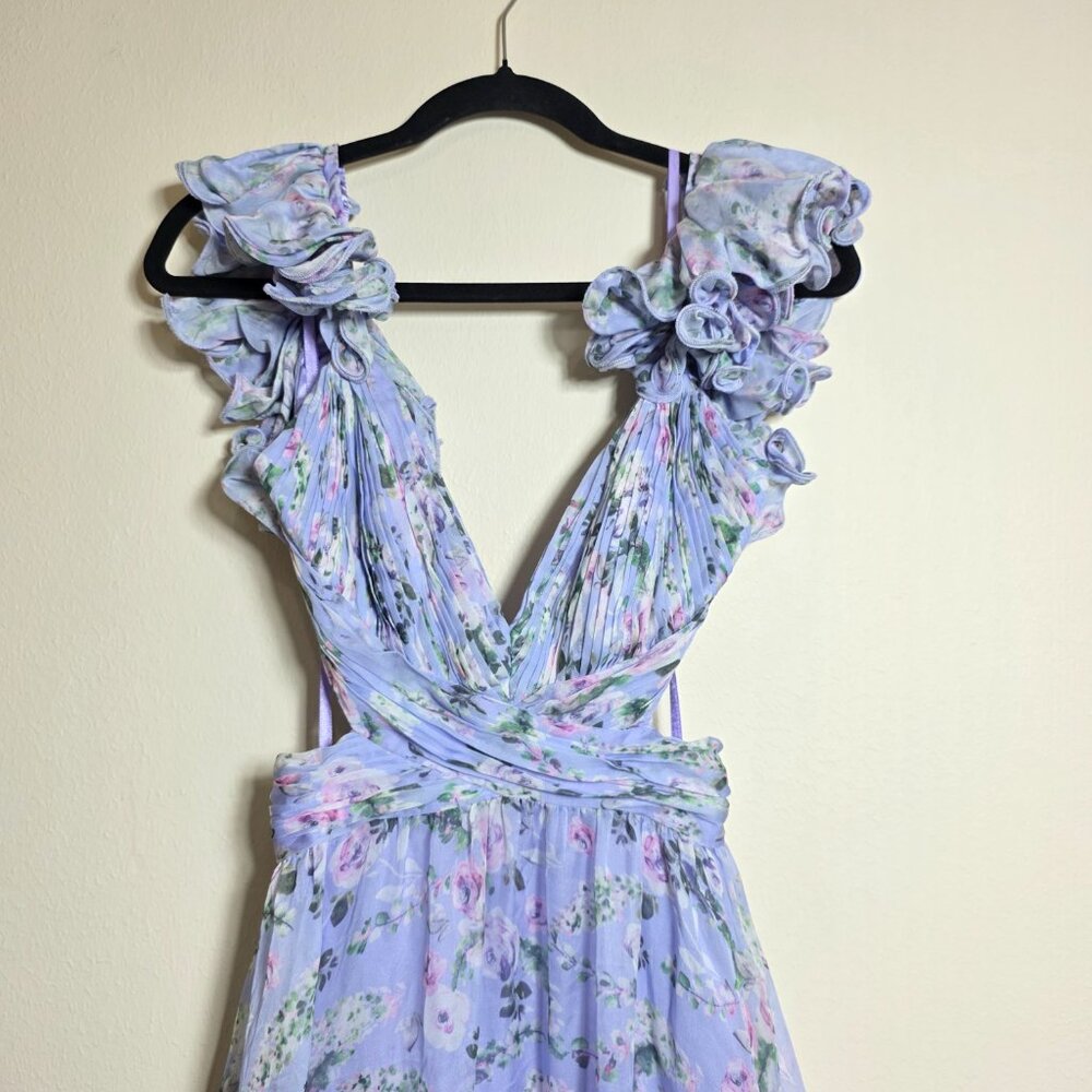 Ieena for Mac Duggal Ruffle Tiered Cut-Out Floral Chiffon Dress Size 4 MSRP $498 - Picture 5 of 12